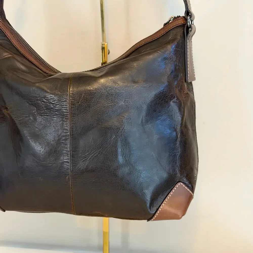 Francesco Biasia Hobo Shoulder Bag Brown Split Leather Vintage Made in Italy - Picture 3 of 11